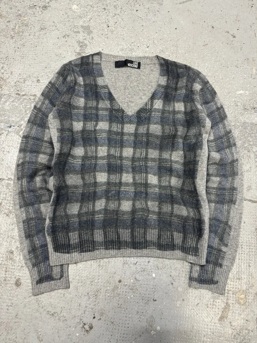 Moschino Trompe L’oeil Layered V Neck Grey Sweater akrDlxP 0