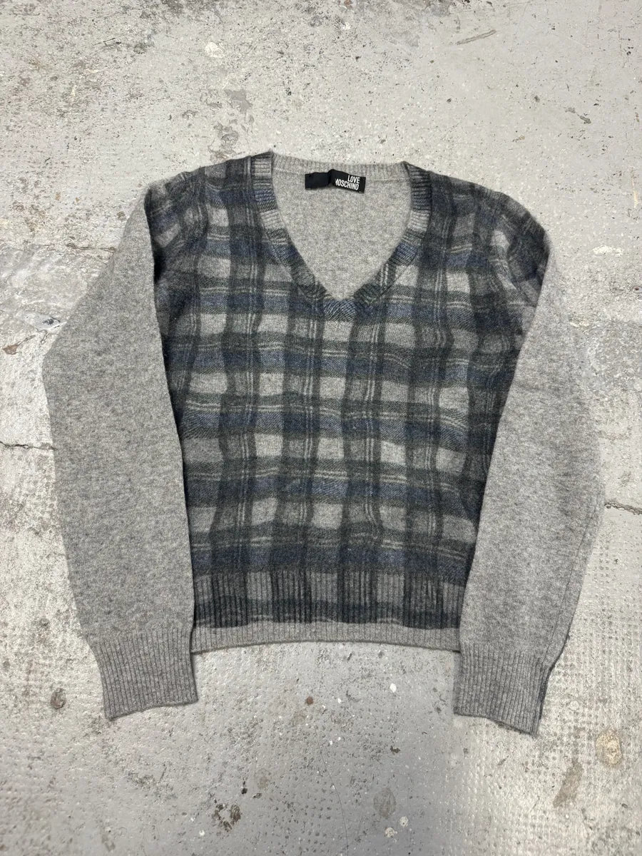 Moschino Trompe L’oeil Layered V Neck Grey Sweater akrDlxP 2