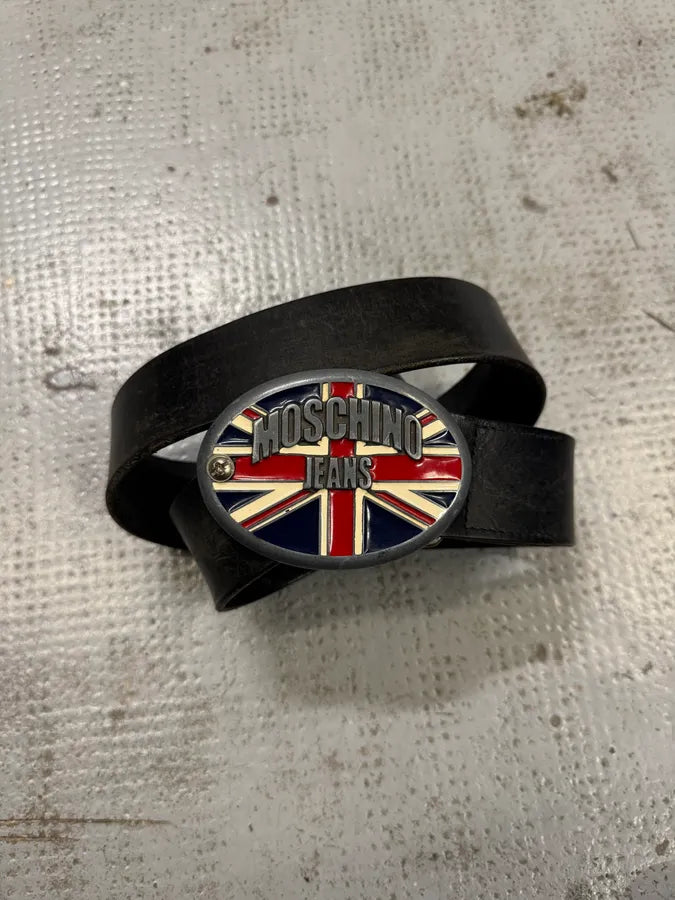 Moschino UK Flag Buckle Black Leather Belt bZrlrzt 2