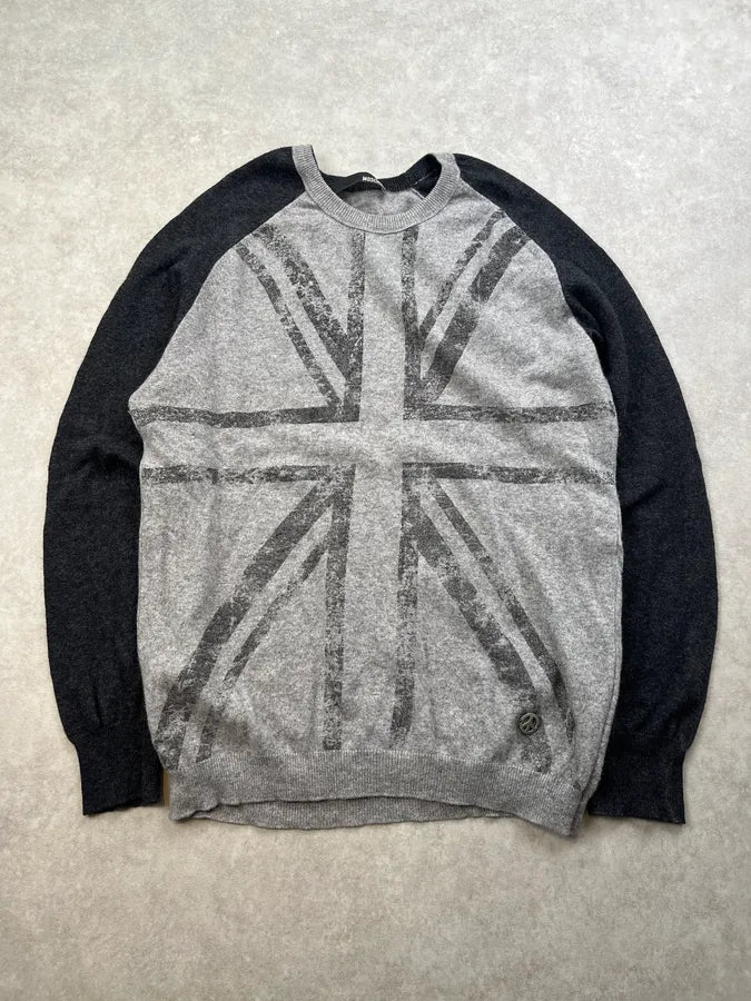 Moschino UK Flag Two Tone Grey Wool Sweater BfepbtQ 0
