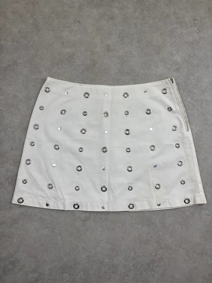 Moschino White Eyelet Studded Mini Skirt xbWyrtv 3