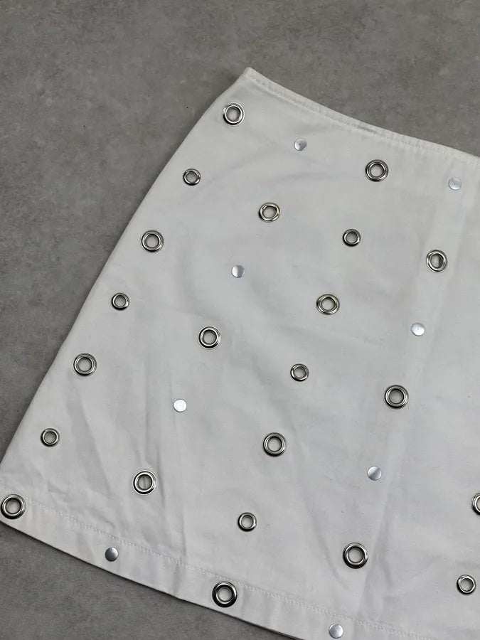 Moschino White Eyelet Studded Mini Skirt xbWyrtv 5