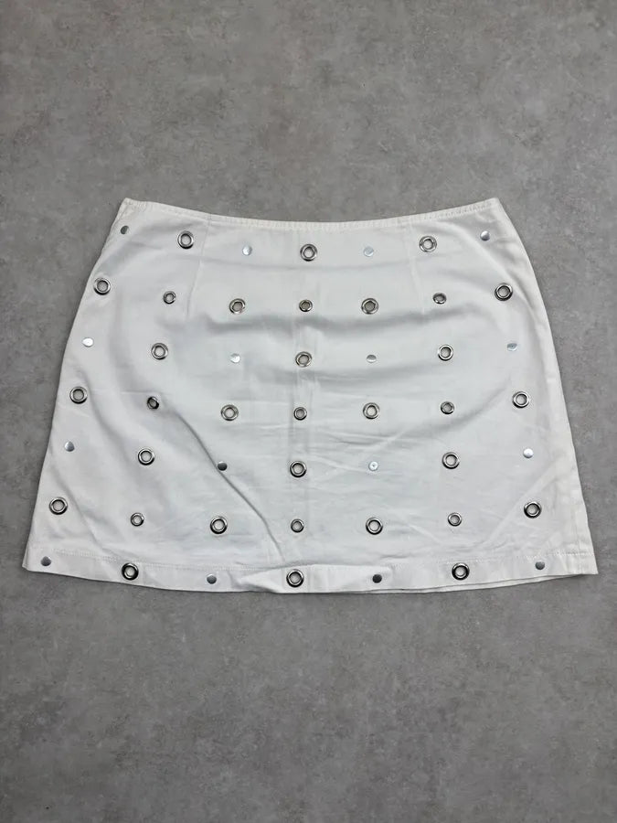 Moschino White Eyelet Studded Mini Skirt xbWyrtv 4