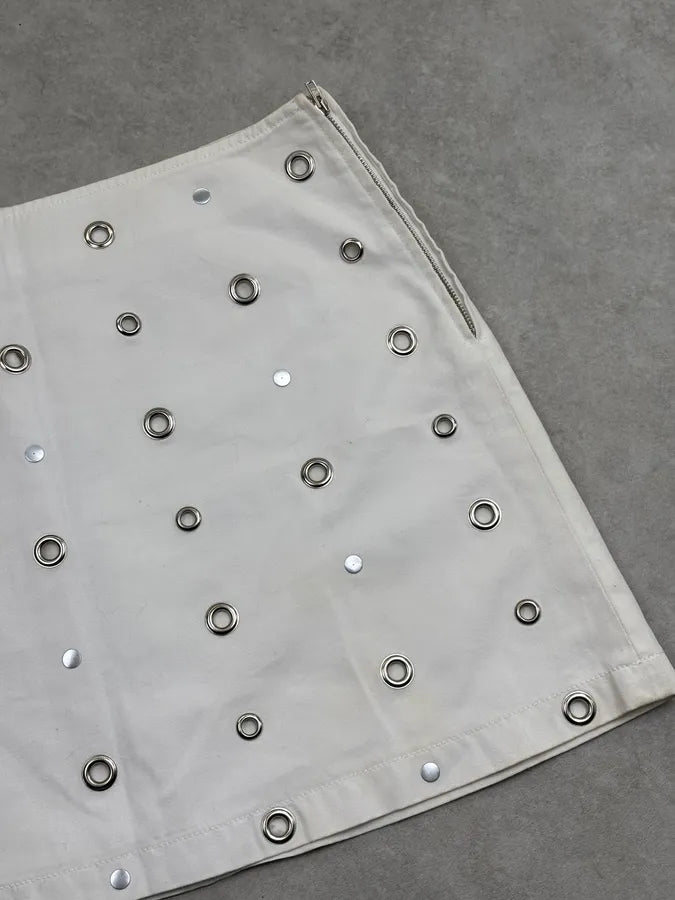 Moschino White Eyelet Studded Mini Skirt xbWyrtv 6