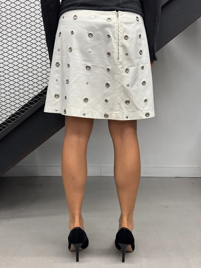 Moschino White Eyelet Studded Mini Skirt xbWyrtv 2