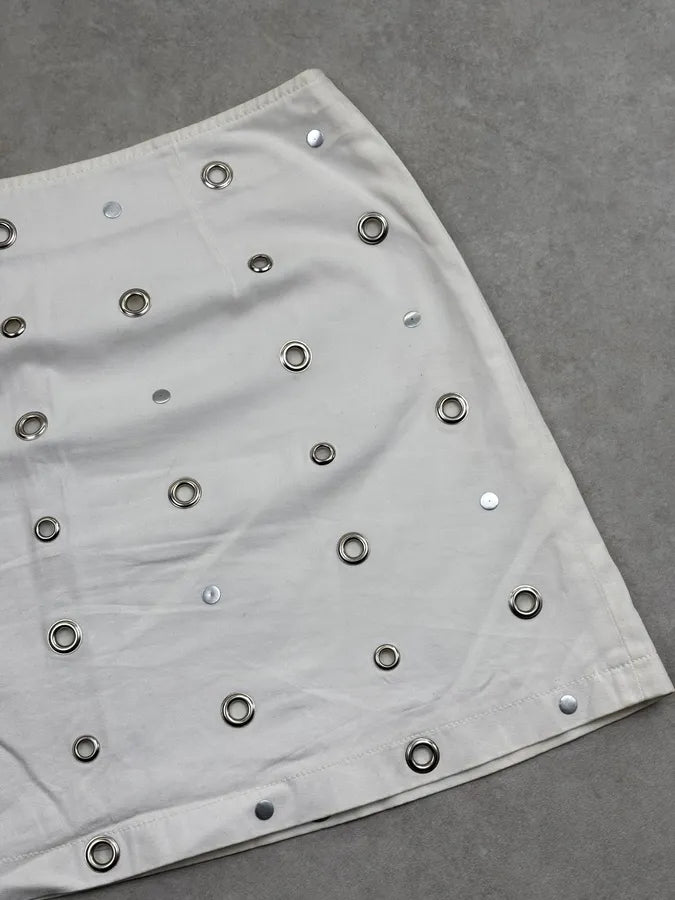 Moschino White Eyelet Studded Mini Skirt xbWyrtv 11