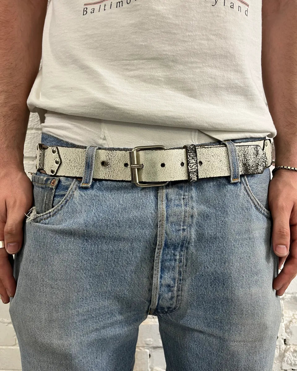Moschino White Leather Eroded Belt ysZjpaw 1