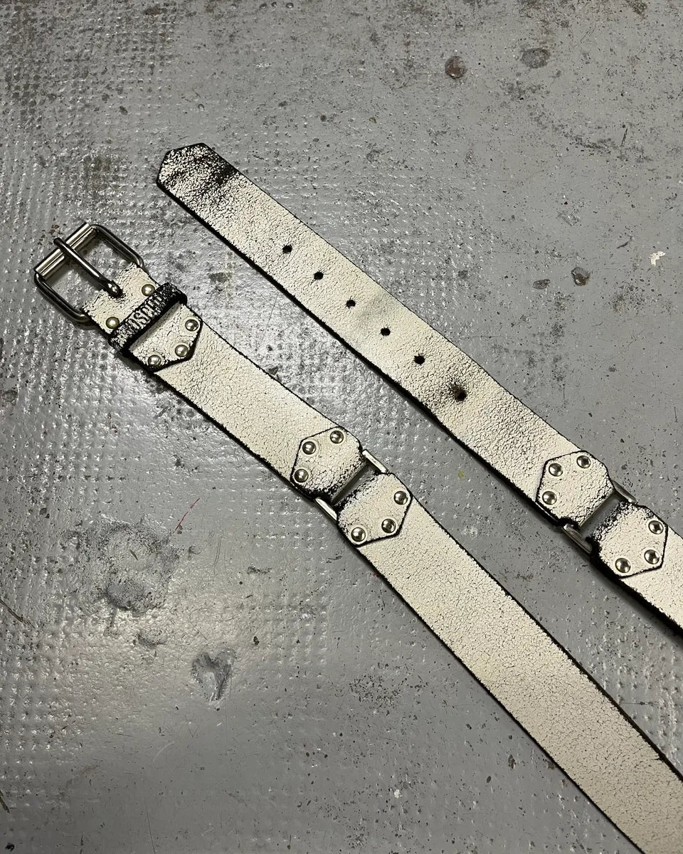 Moschino White Leather Eroded Belt ysZjpaw 2