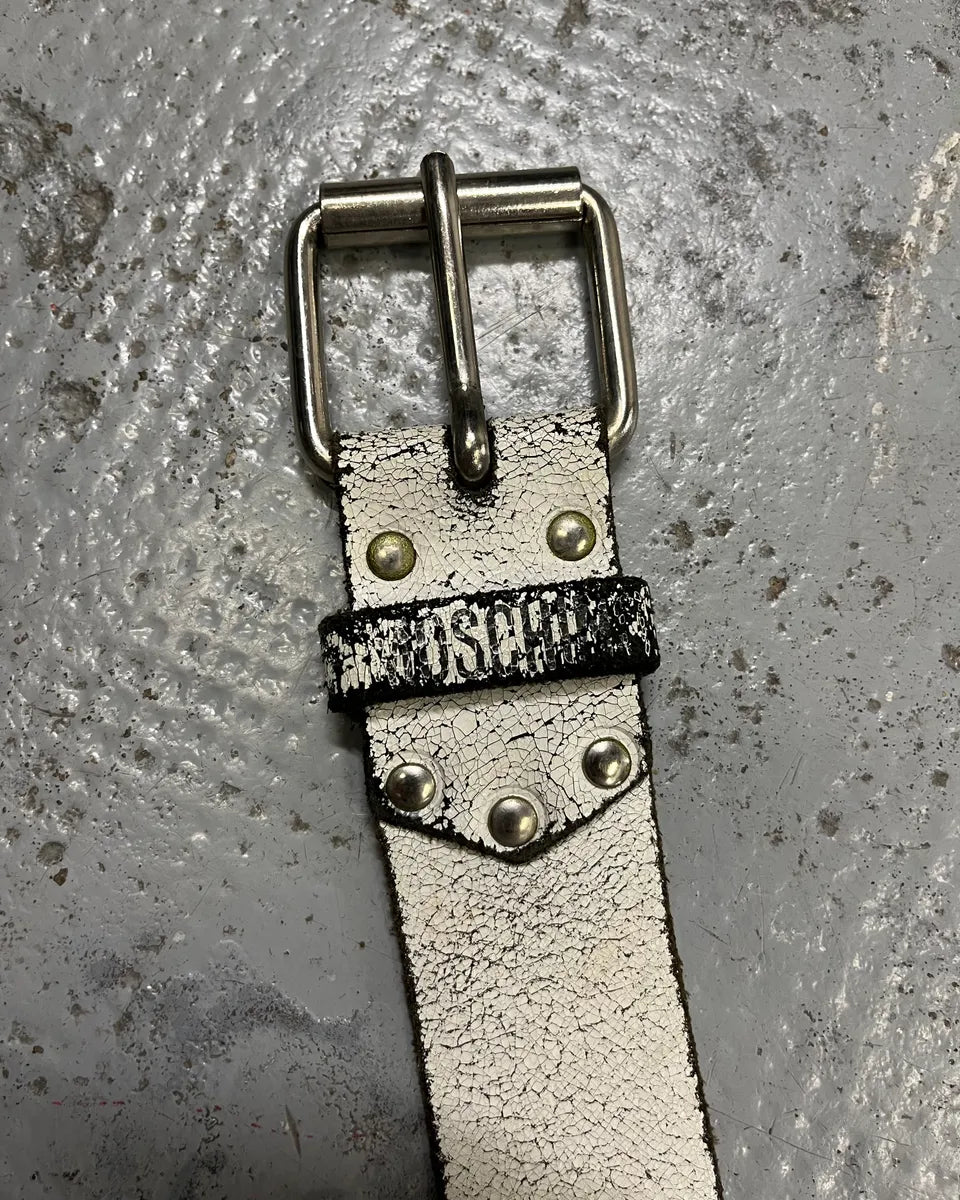 Moschino White Leather Eroded Belt ysZjpaw 4