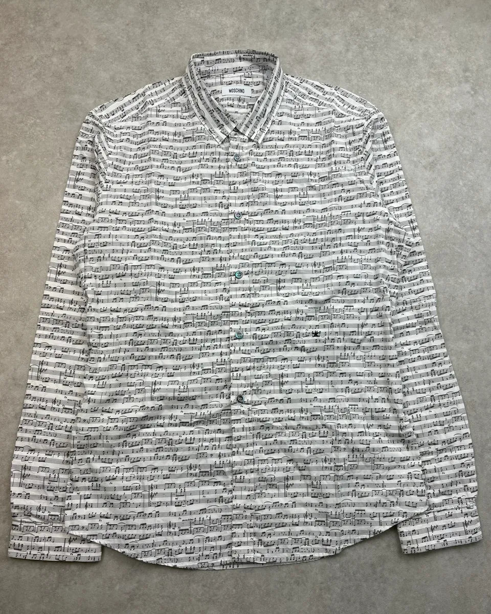 2010s Moschino White Musical Notes Print Shirt evSgxFK 1