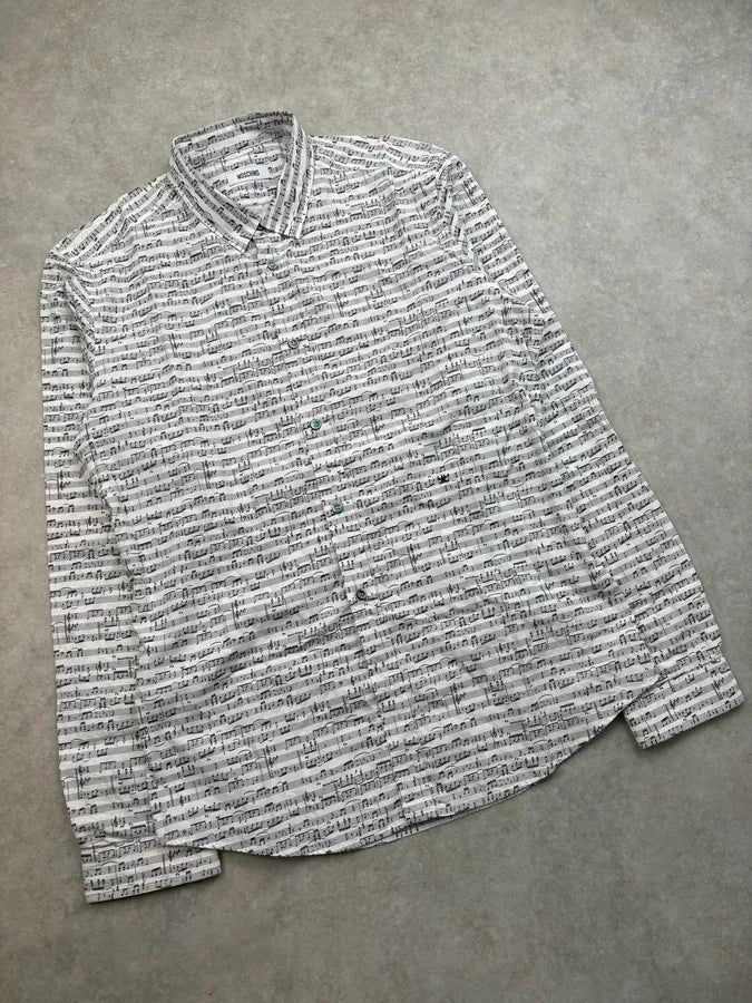 2010s Moschino White Musical Notes Print Shirt evSgxFK 3