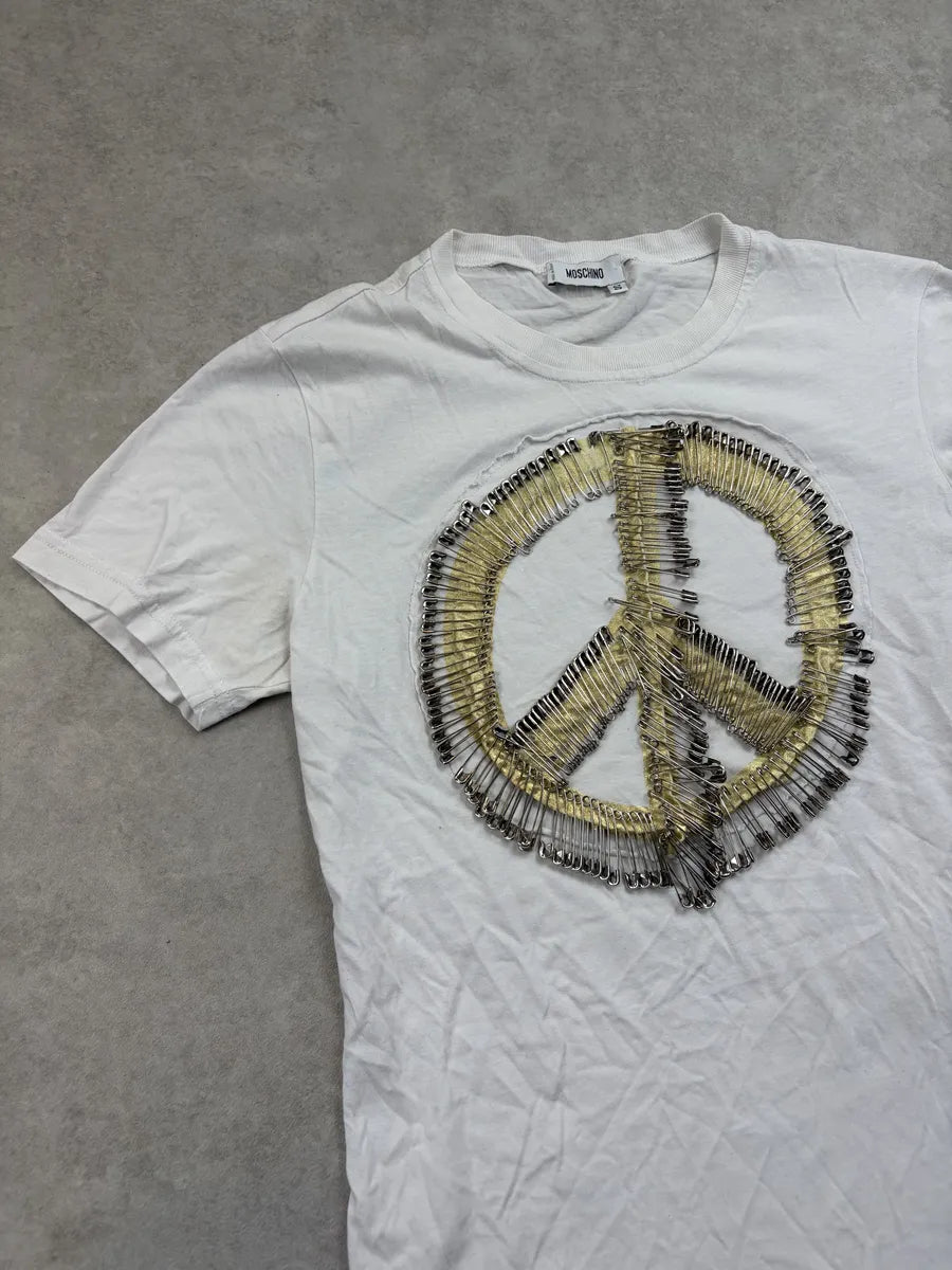 2000s Moschino White Peace Sign Pin Embellished T-Shirt DsTRjIW 3