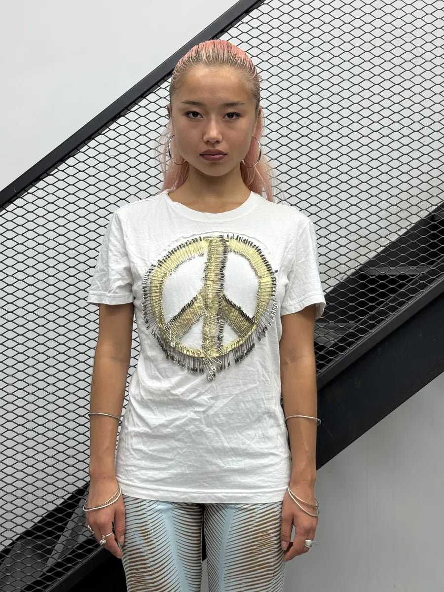 2000s Moschino White Peace Sign Pin Embellished T-Shirt DsTRjIW 1