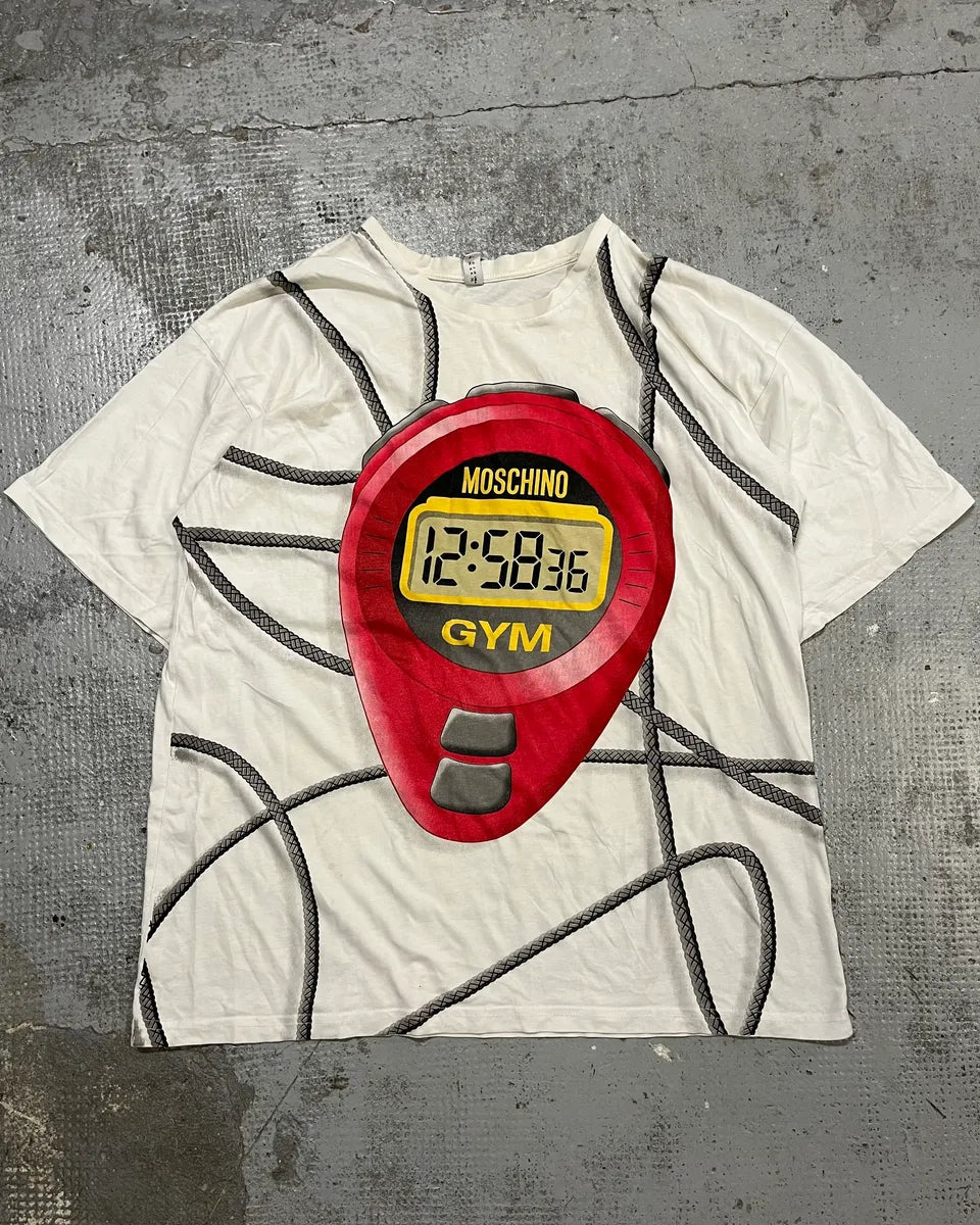 Moschino White Stopwatch Gym Sport T-Shirt cadfEqs 0