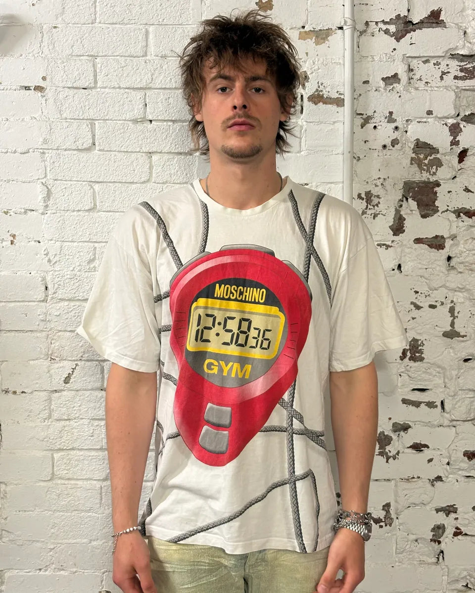 Moschino White Stopwatch Gym Sport T-Shirt cadfEqs 1
