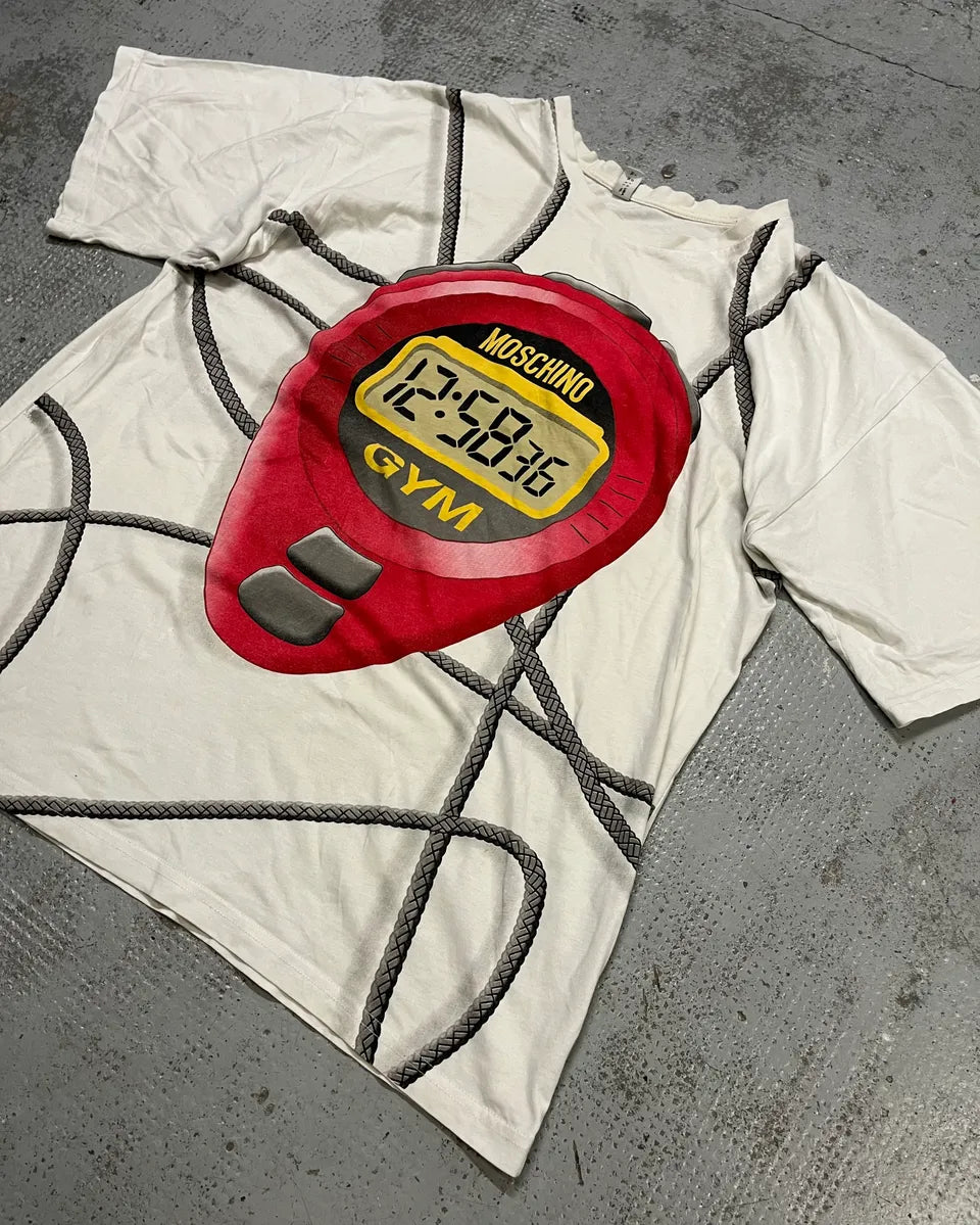 Moschino White Stopwatch Gym Sport T-Shirt cadfEqs 3