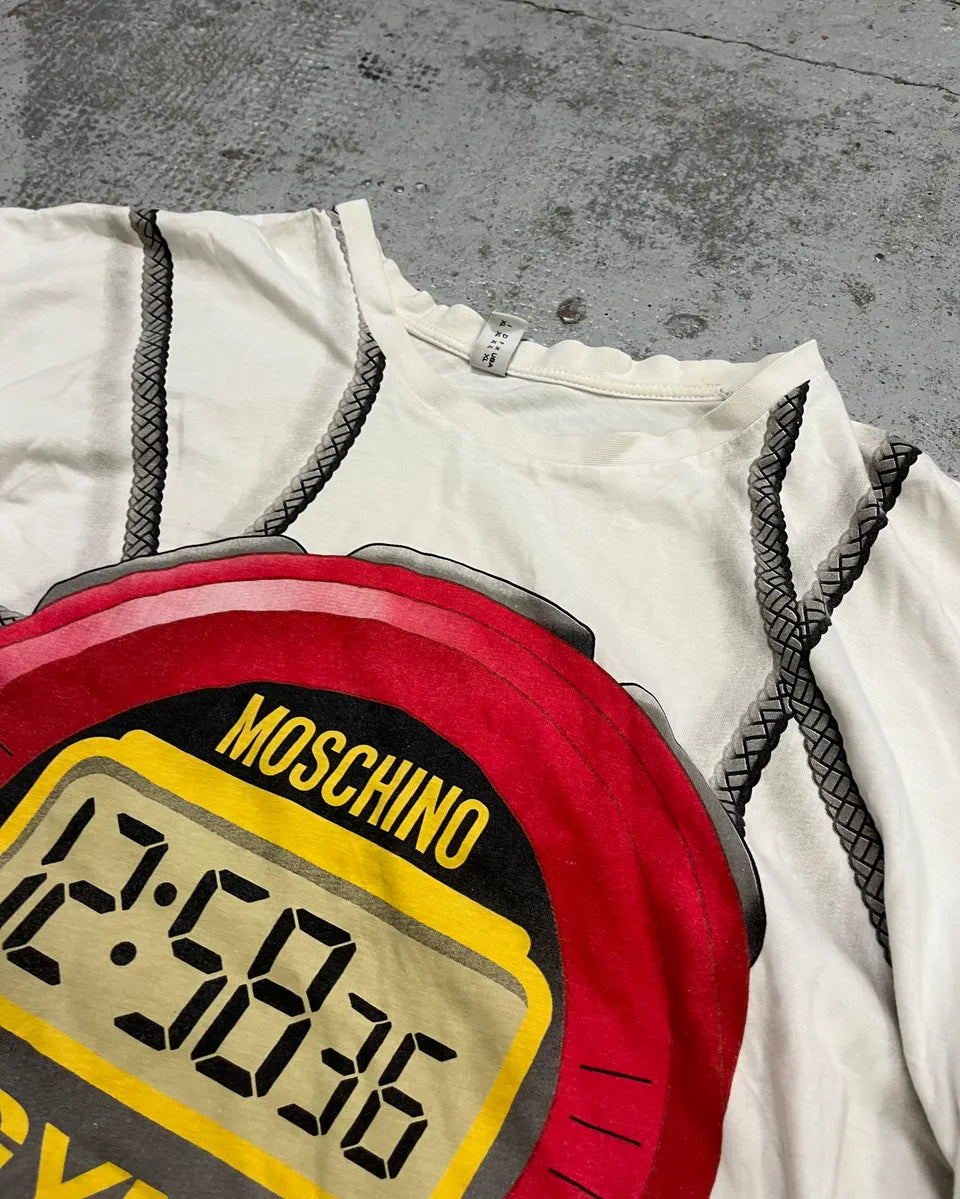 Moschino White Stopwatch Gym Sport T-Shirt cadfEqs 4