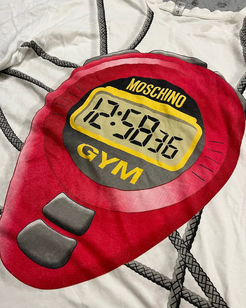 Moschino White Stopwatch Gym Sport T-Shirt cadfEqs 6
