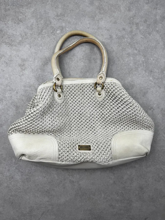 Moschino White Woven Intrecciato Modular Handle Bag HfzmjmF 2