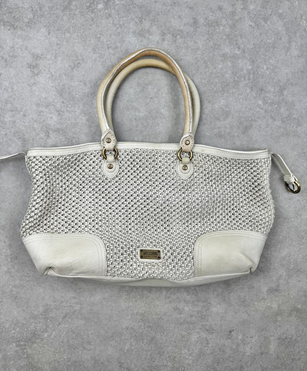 Moschino White Woven Intrecciato Modular Handle Bag HfzmjmF 0