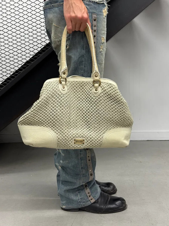Moschino White Woven Intrecciato Modular Handle Bag HfzmjmF 3