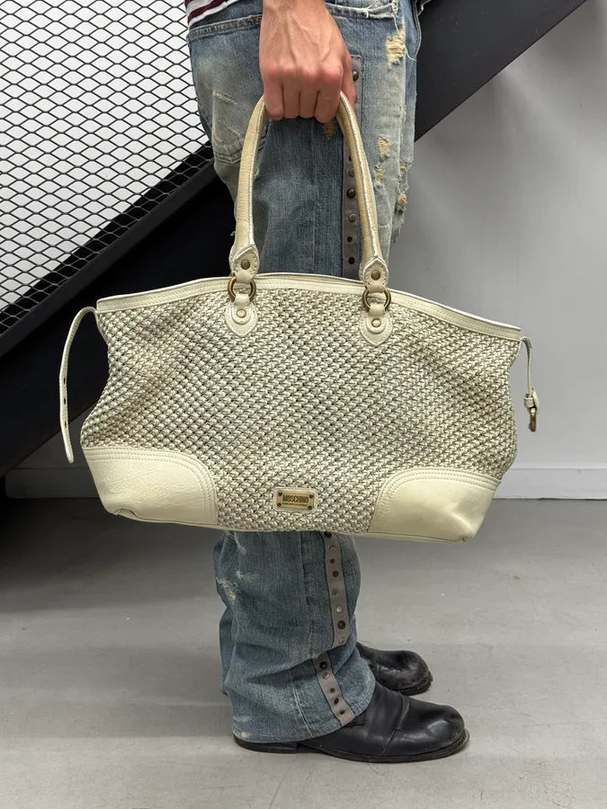 Moschino White Woven Intrecciato Modular Handle Bag HfzmjmF 1
