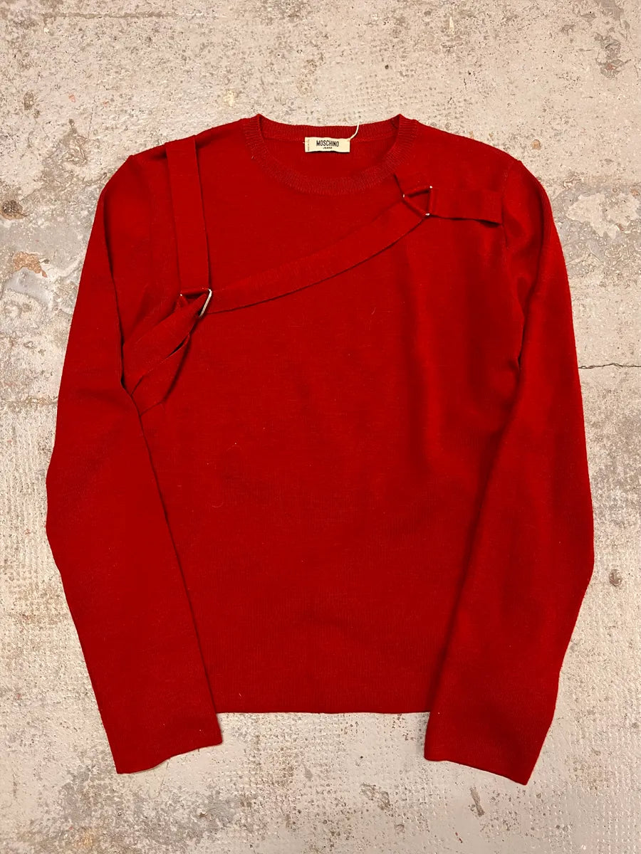 Moschino Wool Wrap Bondage Strap Red Sweater OFlOveG 0