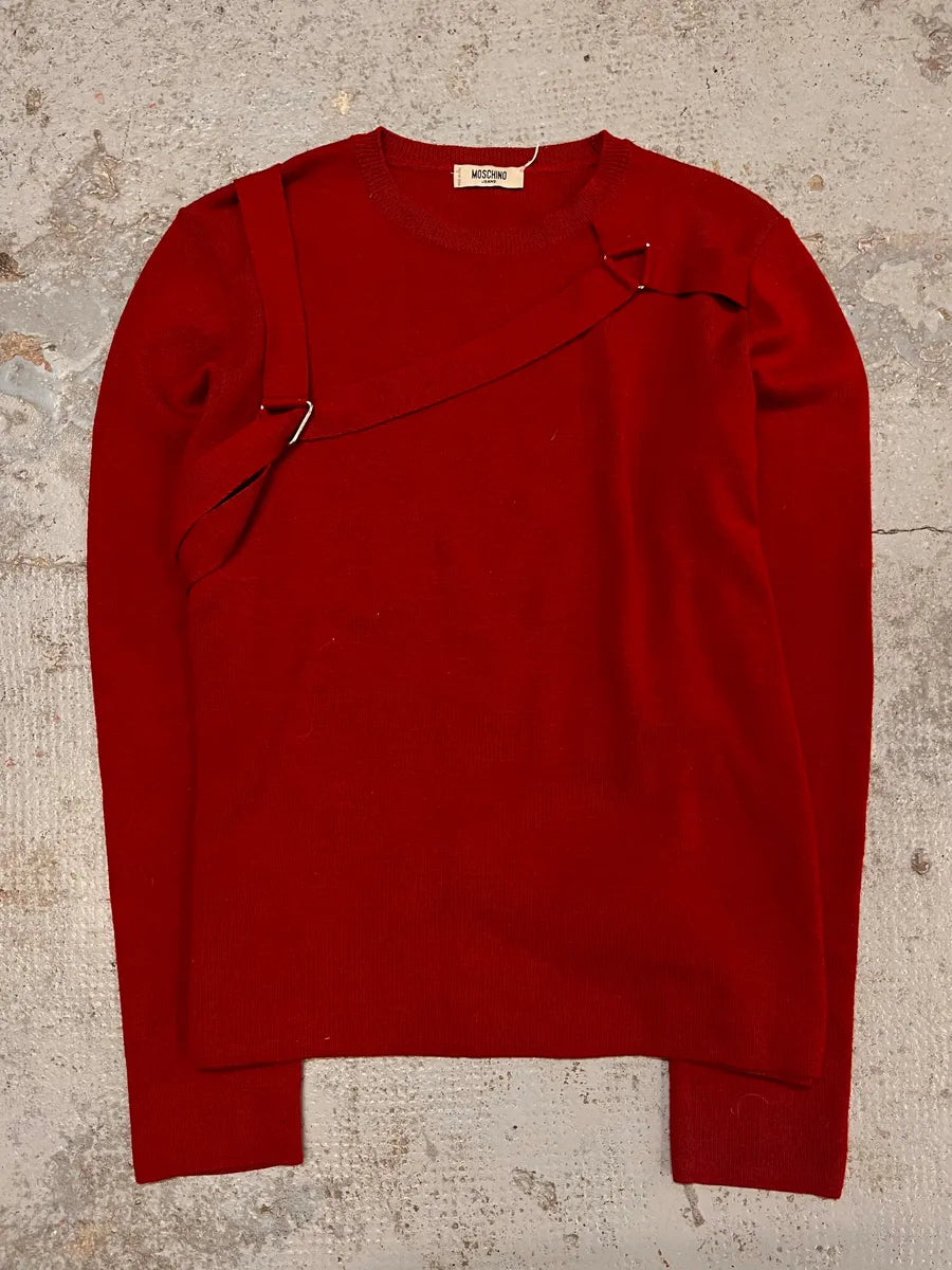 Moschino Wool Wrap Bondage Strap Red Sweater OFlOveG 3