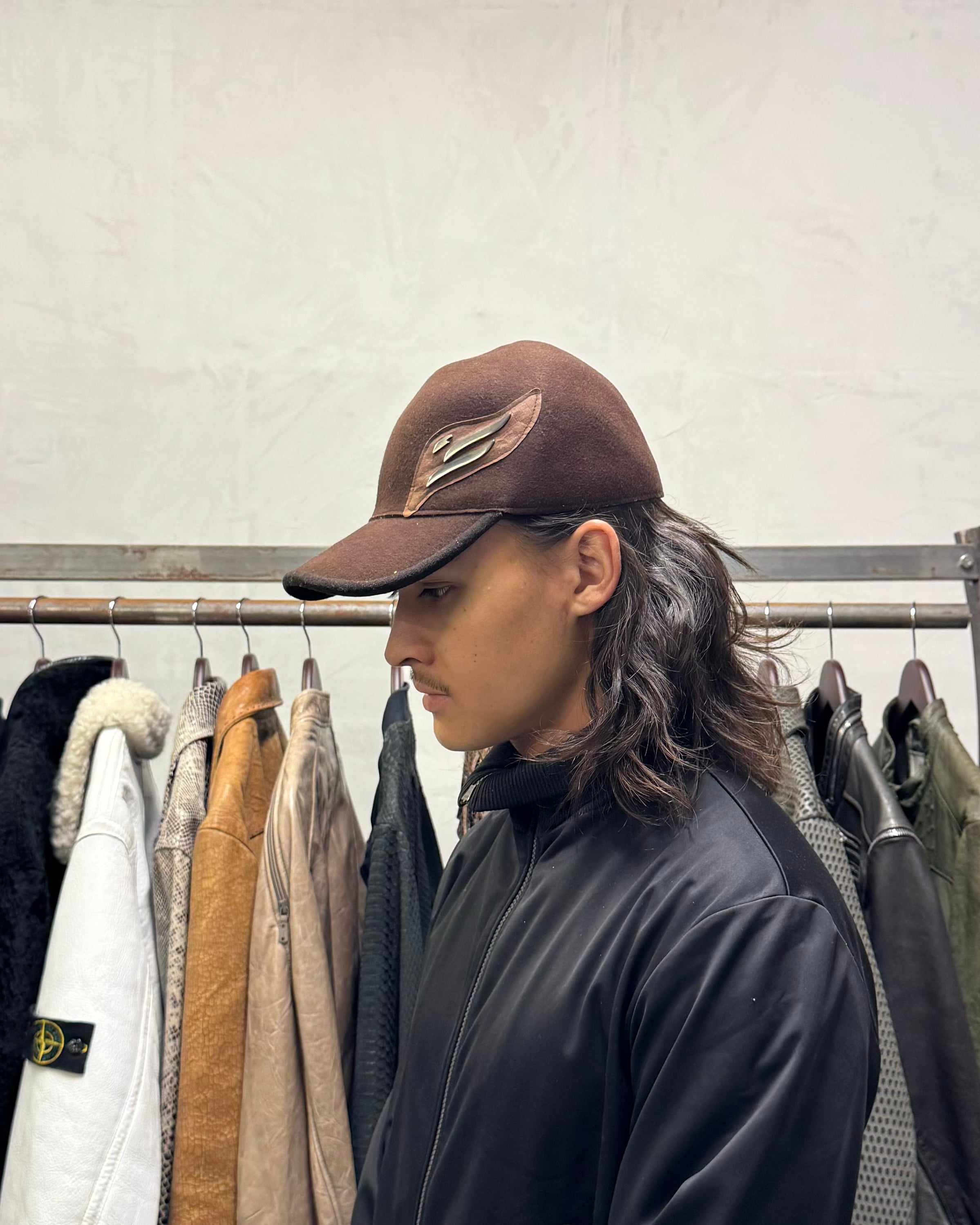 1990s Armani Brown Wool Signature Cap (OS) - 1