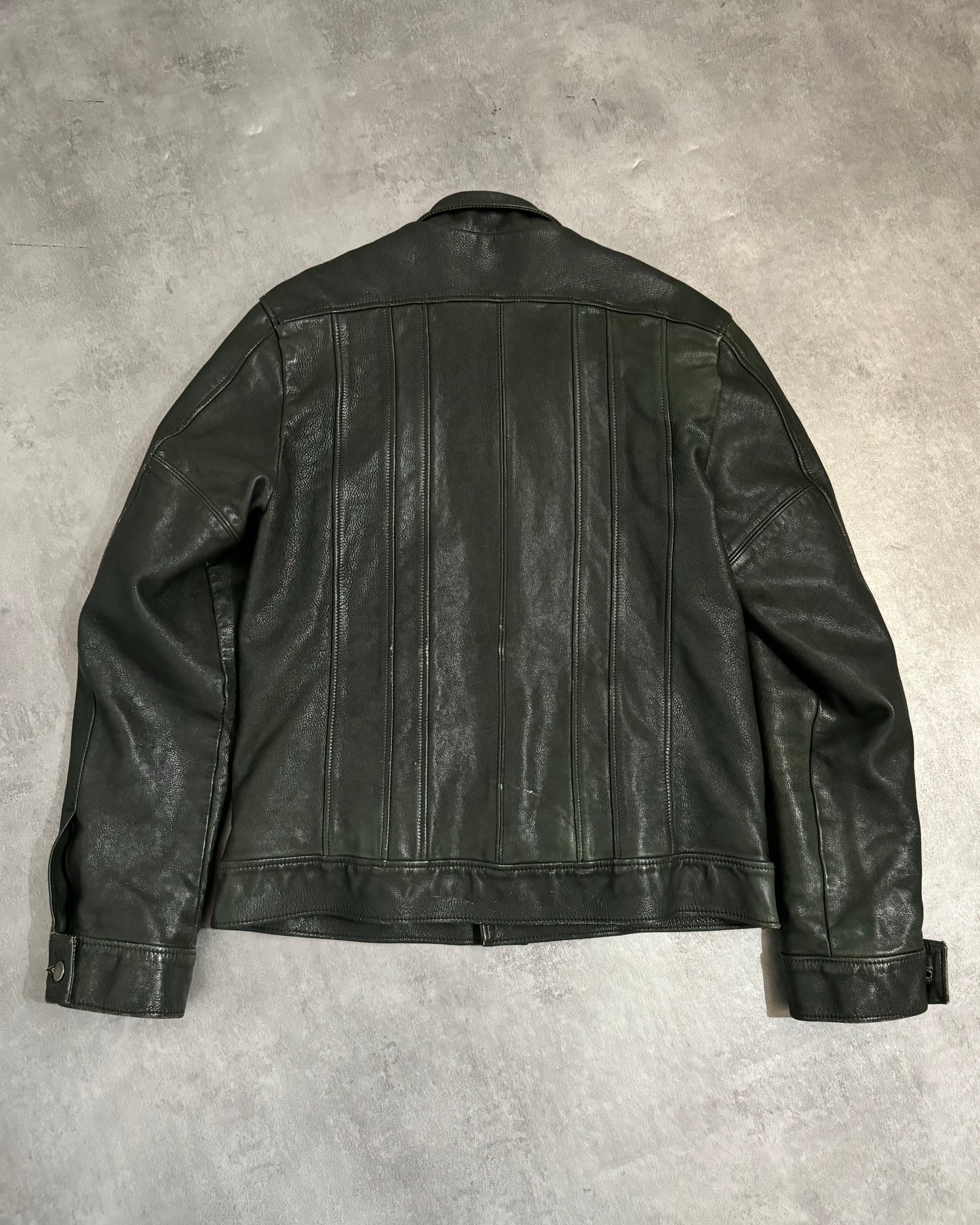 2000s Dolce & Gabbana Italian Deep Green Biker Leather Jacket (L) - 3