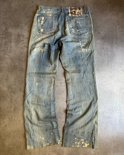 SS2006 Cavalli Painted Distressed Relaxed Royal Denim Jeans (S) - 2