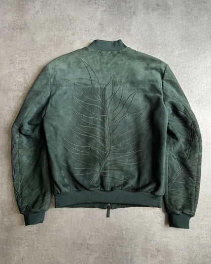 AW2018 Emporio Armani Olive Leaves Natural Leather Bomber Jacket (M) - 2