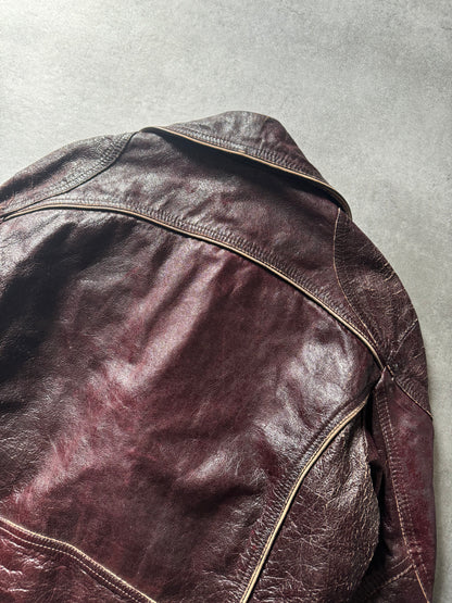 1990s Armani Dark Purple Biker Leather Jacket (L) - 5