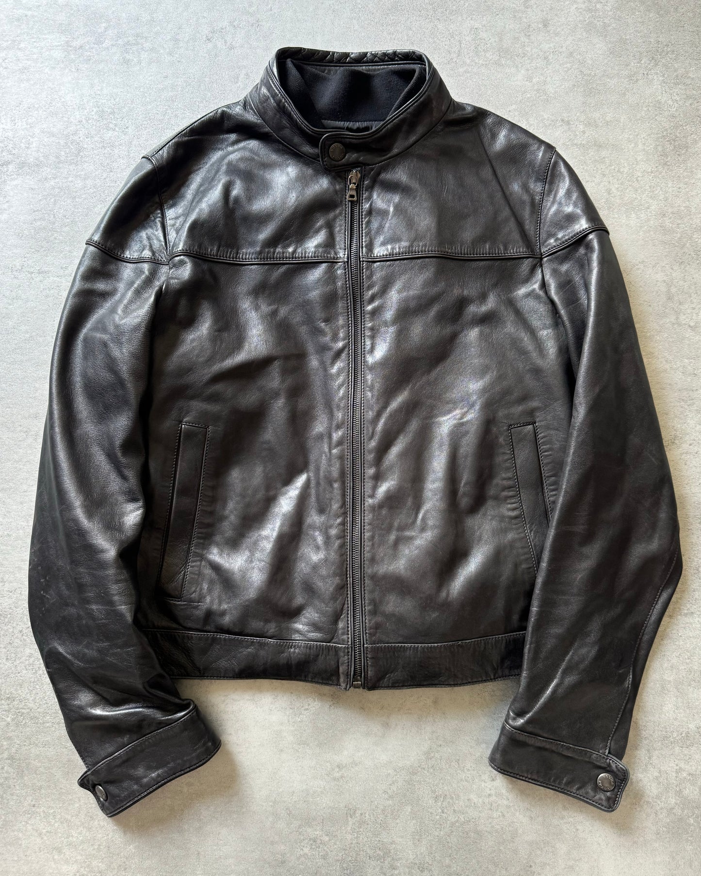 FW2008 Prada Premium Biker Black Leather Jacket (M) - 1