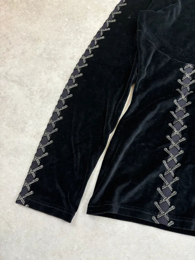 Mugler Black Velvet Corset Trompe L’Oeil Sweater WwRfzeX 6