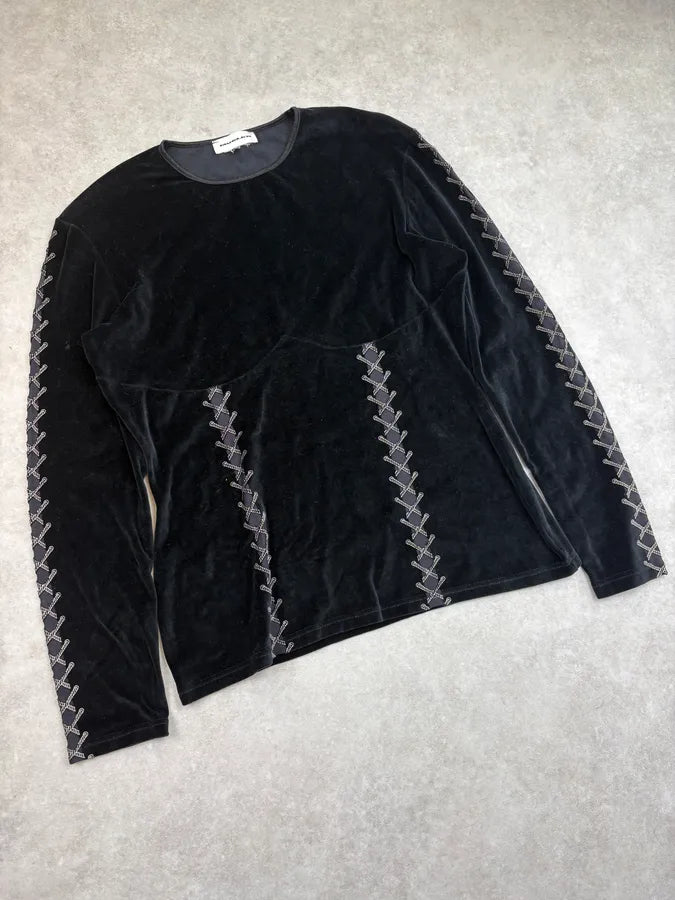 Mugler Black Velvet Corset Trompe L’Oeil Sweater WwRfzeX 3