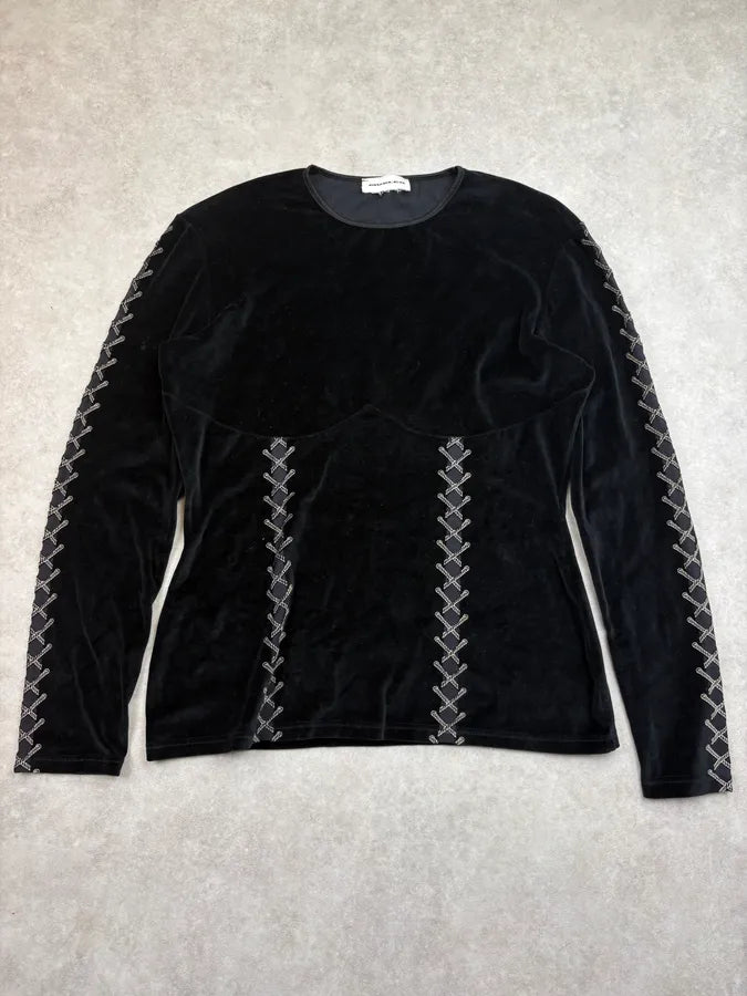 Mugler Black Velvet Corset Trompe L’Oeil Sweater WwRfzeX 1