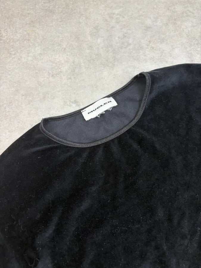 Mugler Black Velvet Corset Trompe L’Oeil Sweater WwRfzeX 4