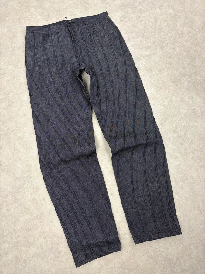AW2025 Mugler Spiral Baggy Raw Blue Jeans PVVnVbk 5