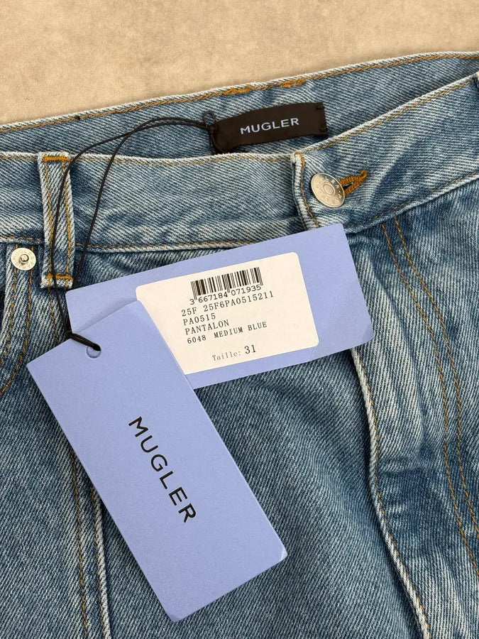 AW2025 Mugler Spiral Oversized Blue Denim Jeans SsScszQ 12