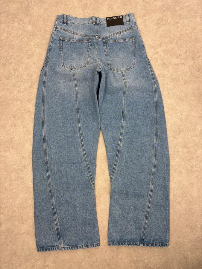 AW2025 Mugler Spiral Oversized Blue Denim Jeans SsScszQ 6
