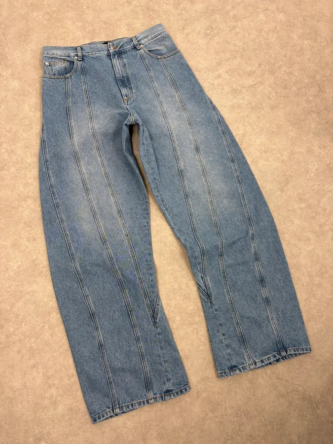 AW2025 Mugler Spiral Oversized Blue Denim Jeans SsScszQ 4
