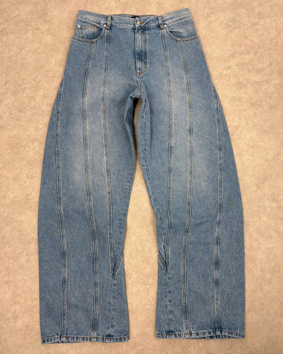AW2025 Mugler Spiral Oversized Blue Denim Jeans SsScszQ 3