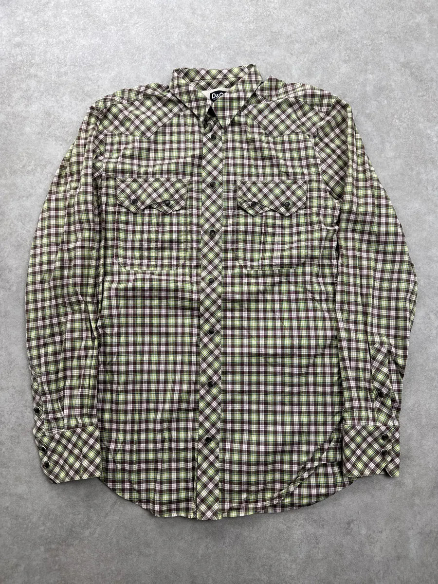 SS2011 Dolce & Gabbana Brown & Green Checked Western Shirt mvbAmgLc 0