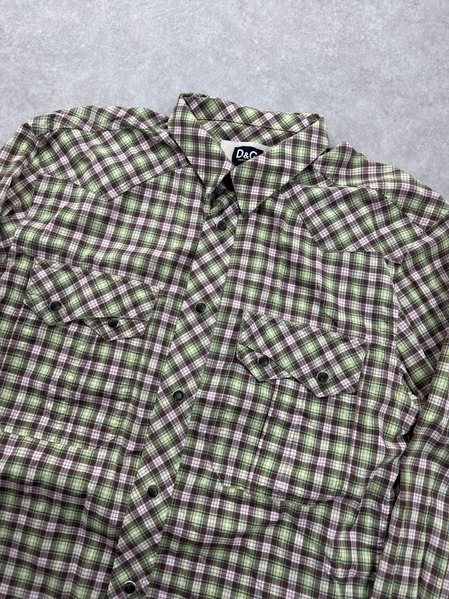 SS2011 Dolce & Gabbana Brown & Green Checked Western Shirt mvbAmgLc 4