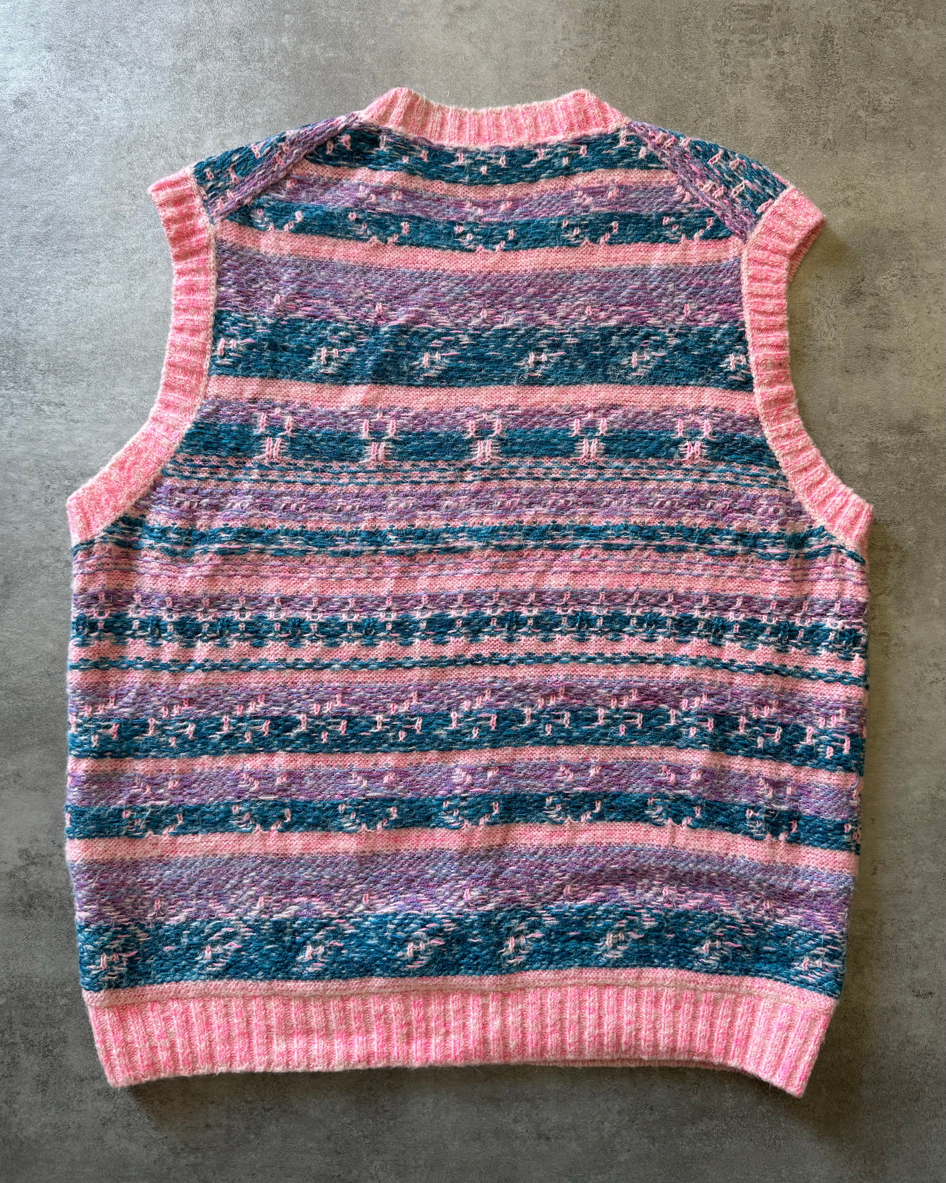 FW2019 Acne Studios Striped Intarsia Knit Pink Jacquard Sleeveless Sweater (XL) - 2