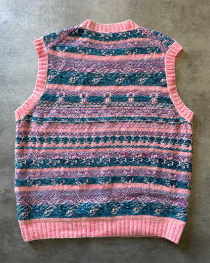 FW2019 Acne Studios Striped Intarsia Knit Pink Jacquard Sleeveless Sweater (XL) - 2