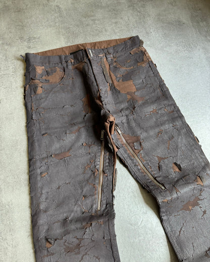 AW2022 Givenchy Distressed Cracked Brown Biker Pants (M) - 12