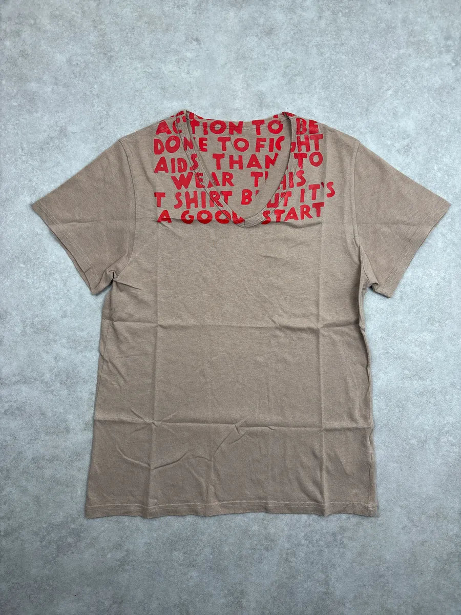 AW2008 Maison Martin Margiela Beige AIDS Slogan V Neck T-Shirt mzuqEXzW 0