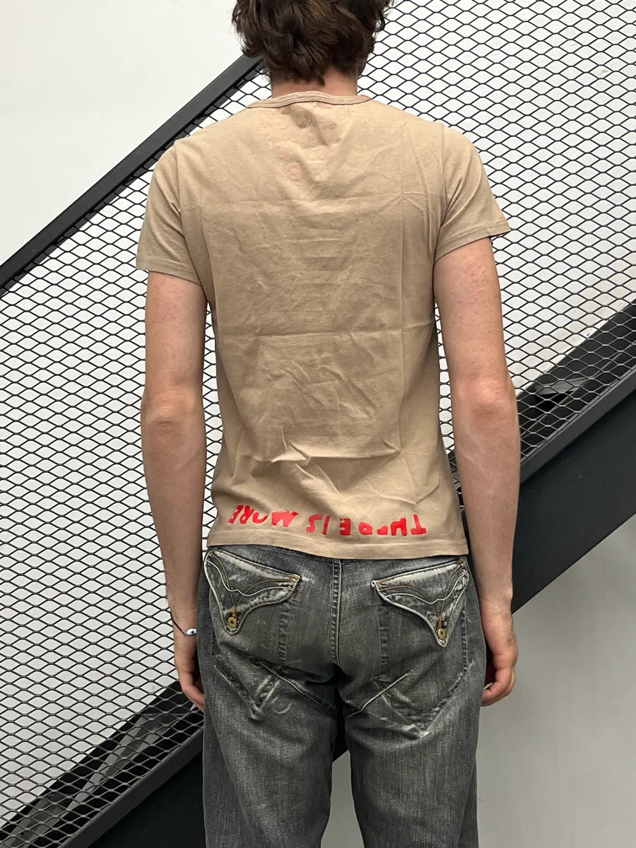 AW2008 Maison Martin Margiela Beige AIDS Slogan V Neck T-Shirt mzuqEXzW 2
